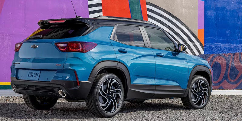 Side view of modern blue Chevrolet Trailblazer